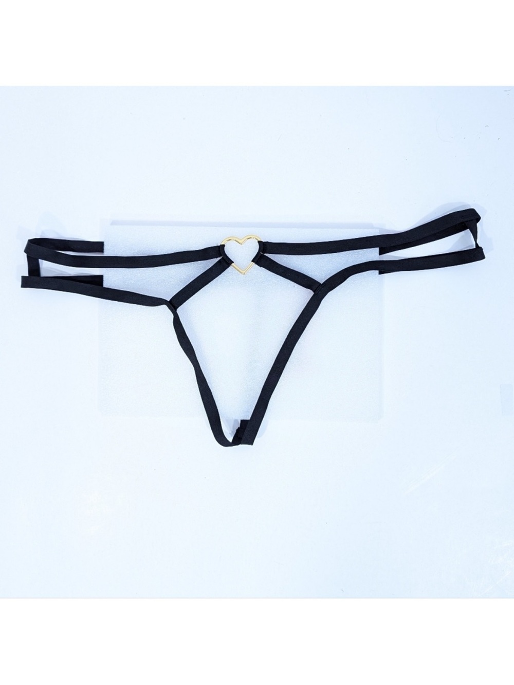 Victoria’s Secret Heartware Strappy Thong Panty crotchless Black Gold Heart NWT - Picture 5 of 7